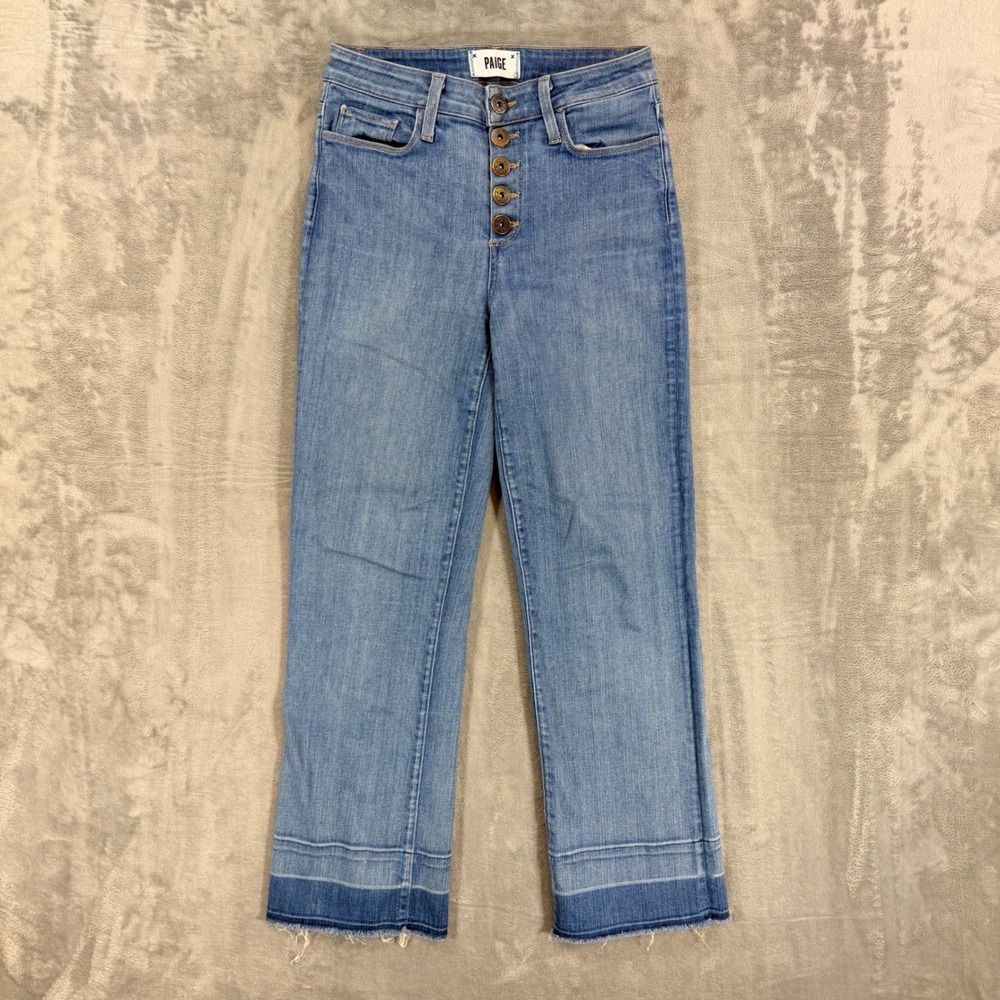 PAIGE Atley Ankle Flare Jeans Women's Size 26 Blue Light Wash Denim Button Fly